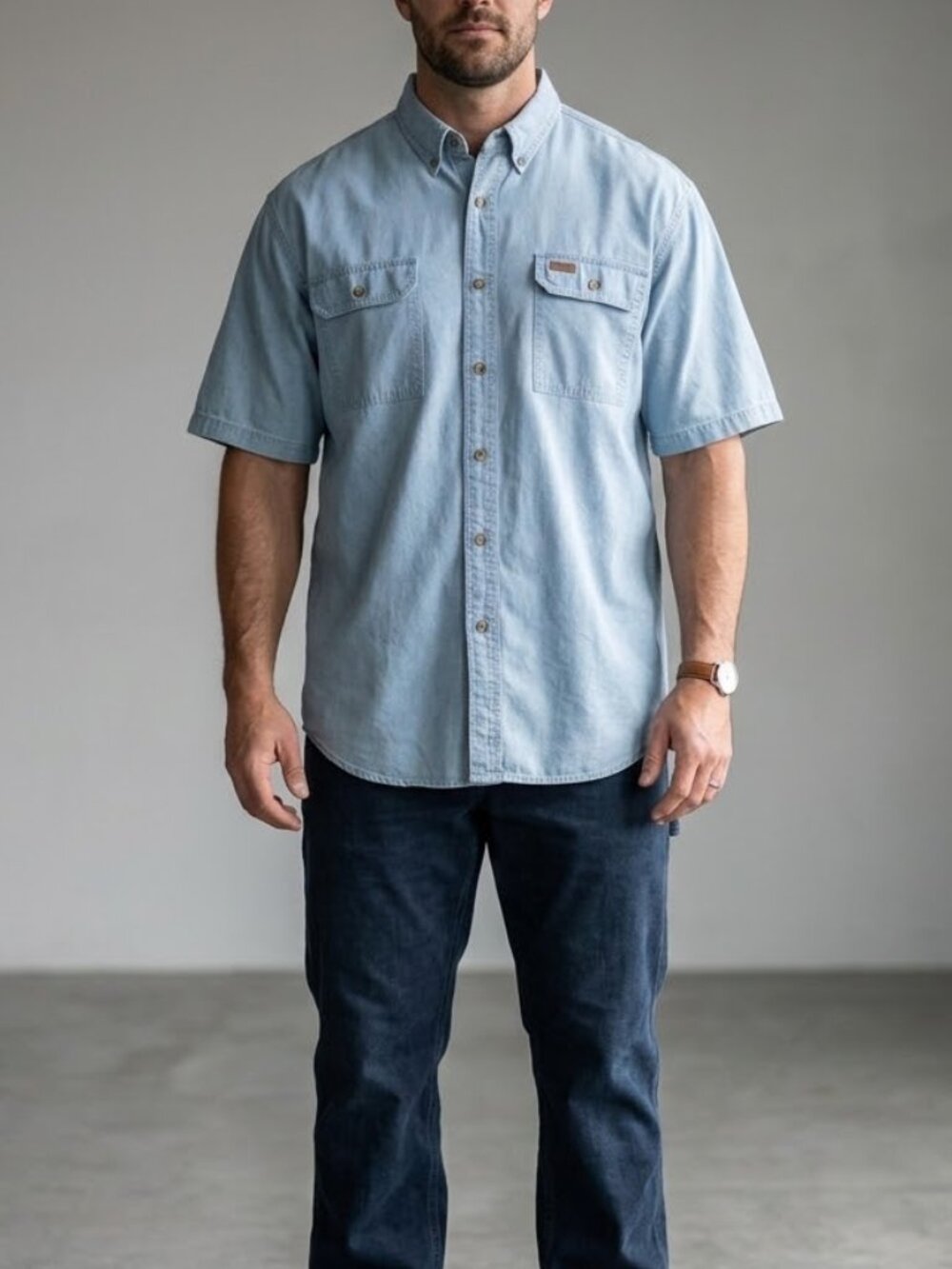 Carhartt Men's Denim Short Sleeve Button-Down Work Shirt Size XL Cotton Preppy